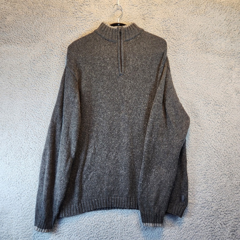 Woolrich Sweater Mens Large Gray Quarter Zip Pullover Wool Blend Outdoor Classic